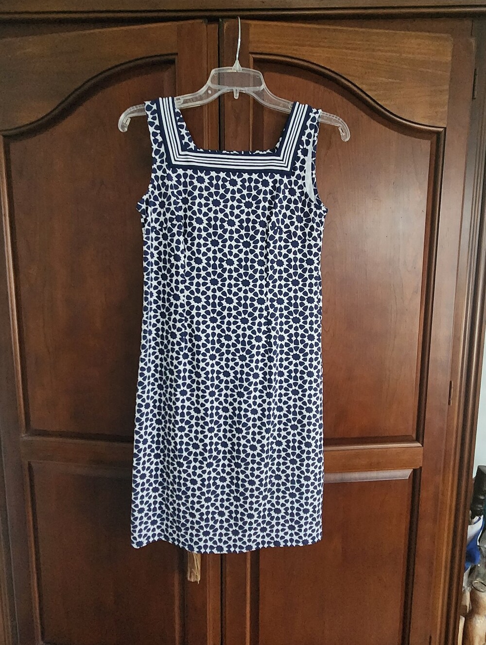 Talbots Navy and White Patterned Sleeveless Shift Dress